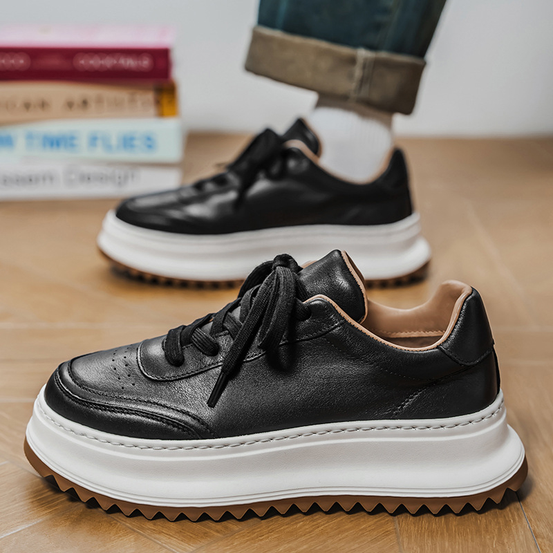 Muške bijele kožne tenisice, retro casual obuća s debelim potplatom