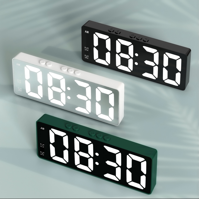 Ceas digital LED cu afișaj de temperatură, control vocal, ceas de birou compact