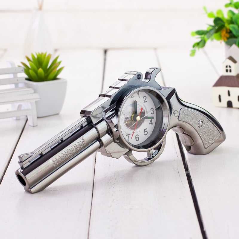 Ceas deșteptător în formă de revolver, elegant și creativ pentru decorul dormitorului