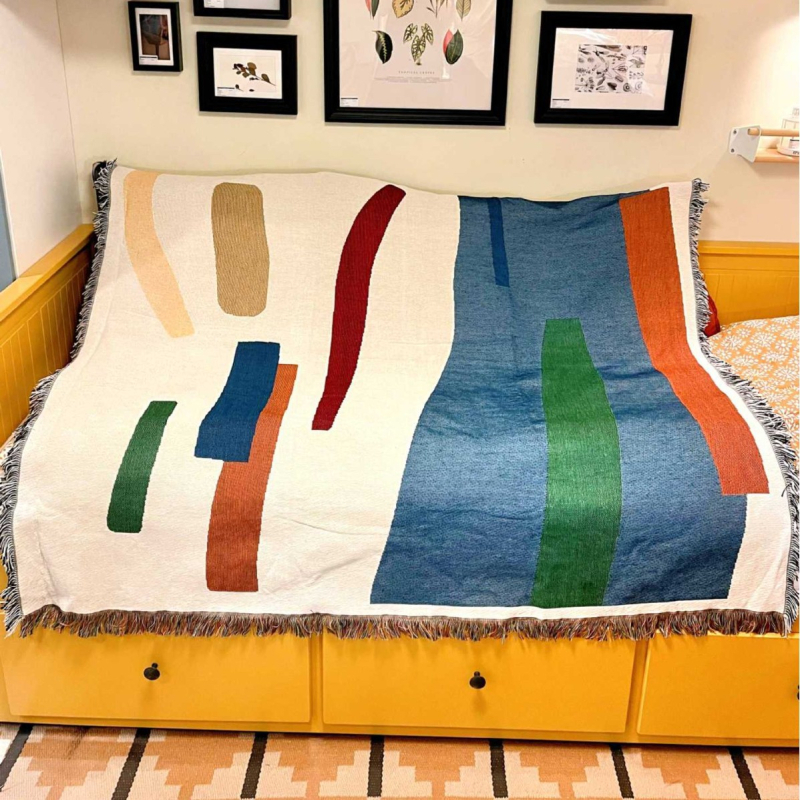 Γεωμετρική βαμβακερή ριχτάρα για καναπέ και σαλόνι — διακοσμητικό ύφασμα
