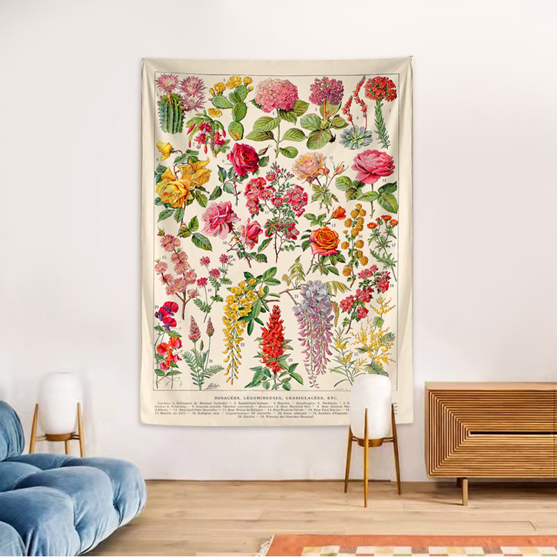 Πολυεστερικός τάπητας τοίχου με μοτίβο φυτών και λουλουδιών, υφαντό με μηχανή, προσαρμόσιμο σχέδιο, ορθογώνιο σχήμα, οικιακή διακόσμηση