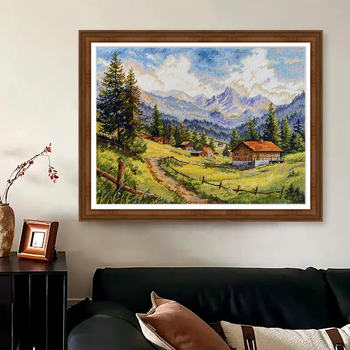 Set za križno šivanje – krajolik s kućicom u Dolini Chamoni, europski stil, ručno izvezen