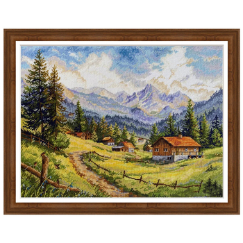 Set za križno šivanje – krajolik s kućicom u Dolini Chamoni, europski stil, ručno izvezen