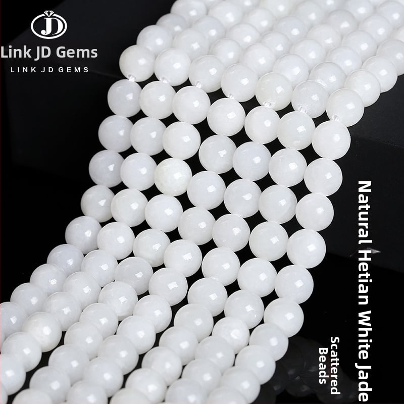 Hetianske bijele nefrit perle – labave perle za izradu nakita, DIY narukvica, 10 mm