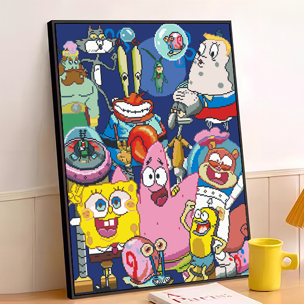 SpongeBob križićna vezenja — komplet za križićno šivanje na platnu Aida 11, za dnevni boravak