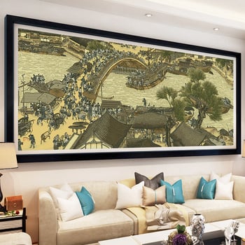 Set za križno šivanje Qingming Riverside Scene – kineski stil, bijela platna 11CT, smjesa poliester-pamučna