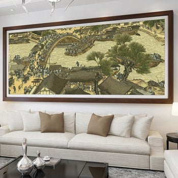 Set za križno šivanje Qingming Riverside Scene – kineski stil, bijela platna 11CT, smjesa poliester-pamučna