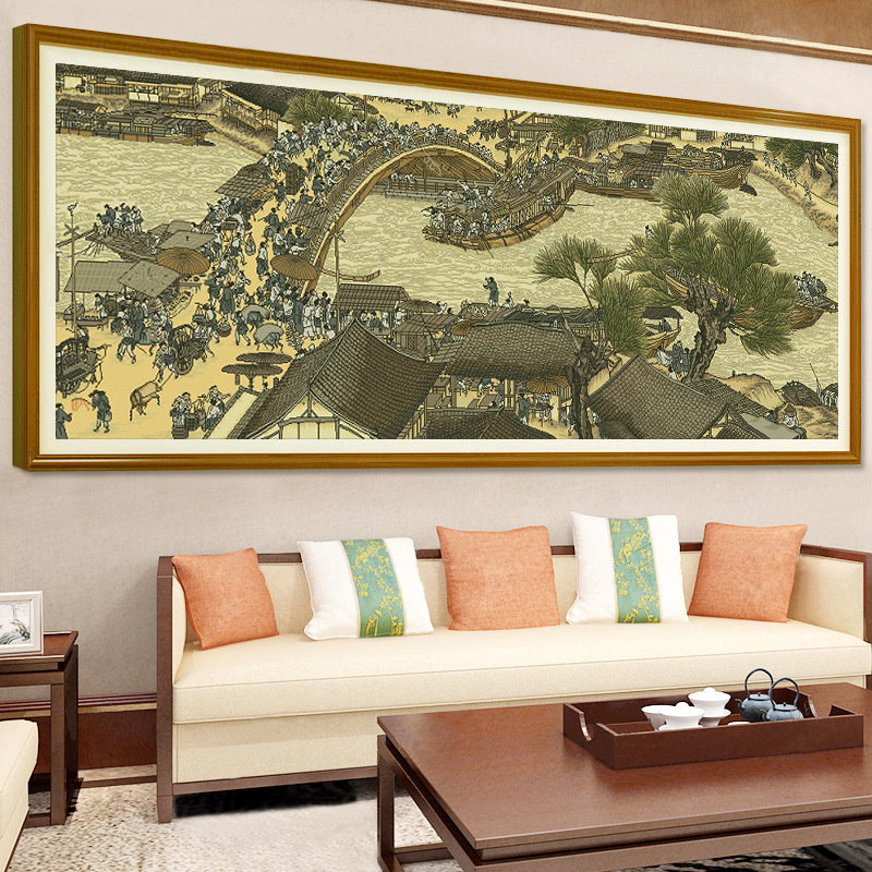Set za križno šivanje Qingming Riverside Scene – kineski stil, bijela platna 11CT, smjesa poliester-pamučna