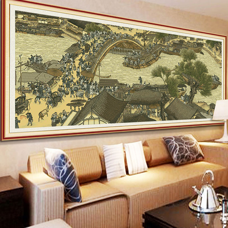 Set za križno šivanje Qingming Riverside Scene – kineski stil, bijela platna 11CT, smjesa poliester-pamučna