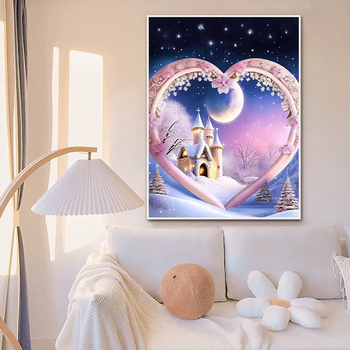Mona Lisa križni šav kit: snježni krajolik sa srcem, 11CT pamučna tkanina, vertikalna verzija