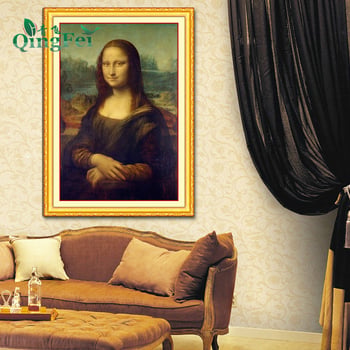 Qingfei Precizan Cross-Stitch Set: Osmijeh Mona Lise, poznato djelo u europskom stilu ulja, dijamantna slika