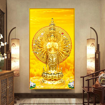 Diamantska slika 5D 2021: Bodhisattva Guanyin s tisuću ruku, vertikalna verzija za dnevni boravak, križnim šavom