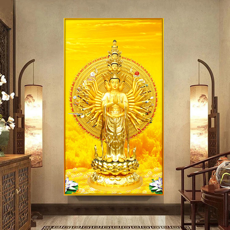 Diamantska slika 5D 2021: Bodhisattva Guanyin s tisuću ruku, vertikalna verzija za dnevni boravak, križnim šavom