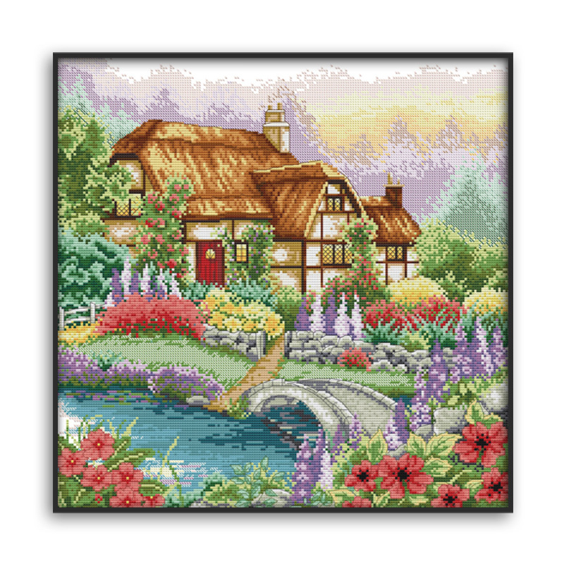 Set za križni vez: pejzaži — Kućica na pamukovoj tkanini, DIY vez, 11CT