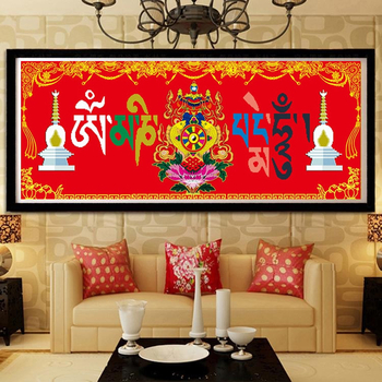 Šestznamenkova mantra 5D dijamantna slika s punim dijamantima, Srećnih osam blaga, Bijela kula, tibetanski thangka, dijamantno križno šivanje za dnevni boravak