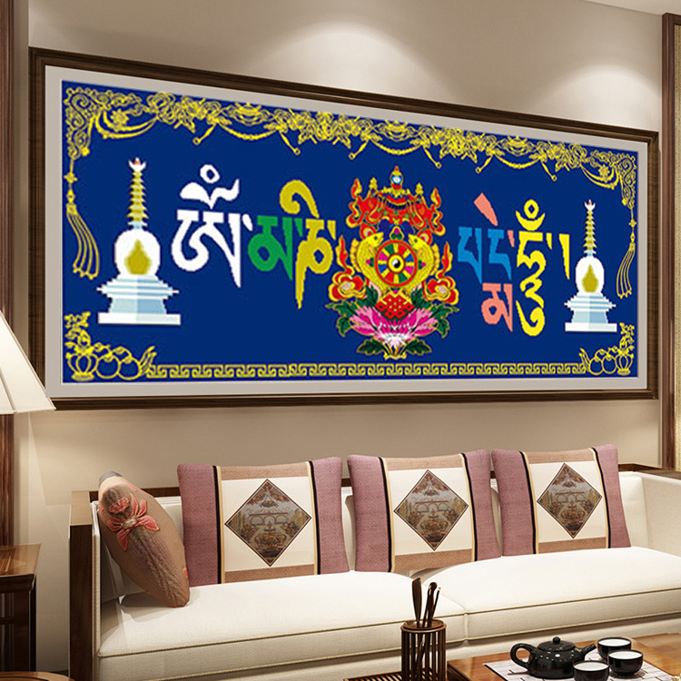 Šestznamenkova mantra 5D dijamantna slika s punim dijamantima, Srećnih osam blaga, Bijela kula, tibetanski thangka, dijamantno križno šivanje za dnevni boravak