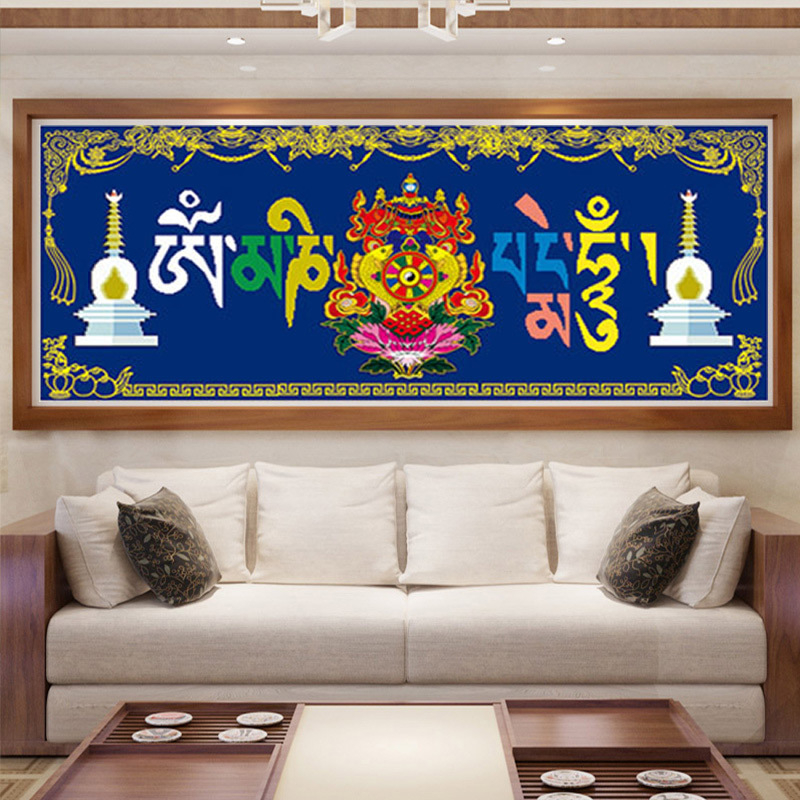 Šestznamenkova mantra 5D dijamantna slika s punim dijamantima, Srećnih osam blaga, Bijela kula, tibetanski thangka, dijamantno križno šivanje za dnevni boravak