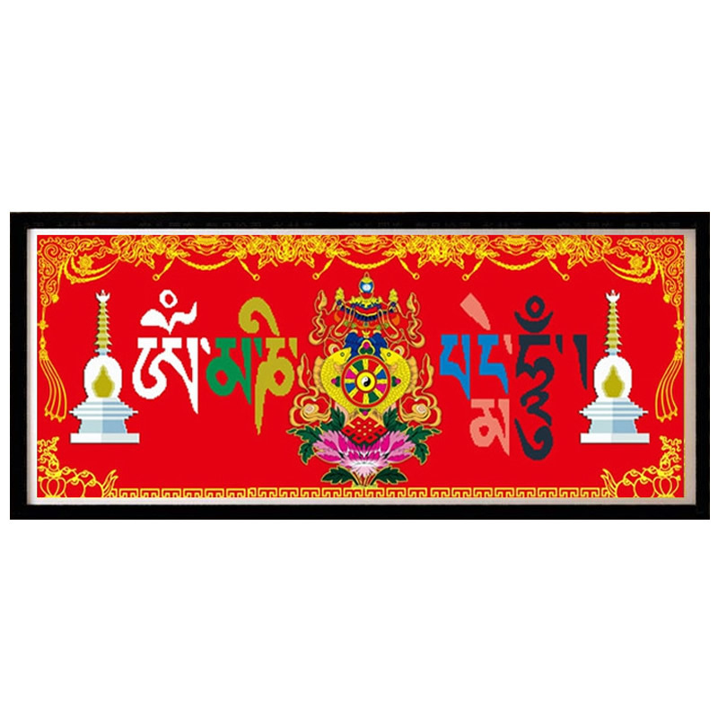 Šestznamenkova mantra 5D dijamantna slika s punim dijamantima, Srećnih osam blaga, Bijela kula, tibetanski thangka, dijamantno križno šivanje za dnevni boravak