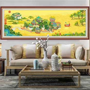 Qingming Riverside Scene Set križićno šivanje 9CT, krajolik za dnevni boravak, poznata slika, potpuno ručno šivanje