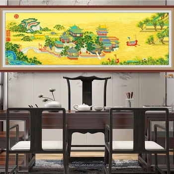 Qingming Riverside Scene Set križićno šivanje 9CT, krajolik za dnevni boravak, poznata slika, potpuno ručno šivanje