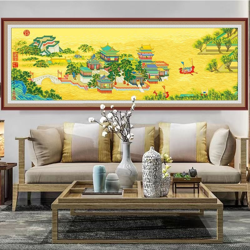 Qingming Riverside Scene Set križićno šivanje 9CT, krajolik za dnevni boravak, poznata slika, potpuno ručno šivanje