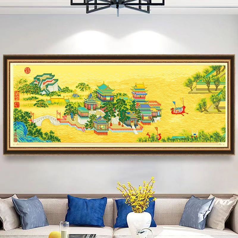 Qingming Riverside Scene Set križićno šivanje 9CT, krajolik za dnevni boravak, poznata slika, potpuno ručno šivanje