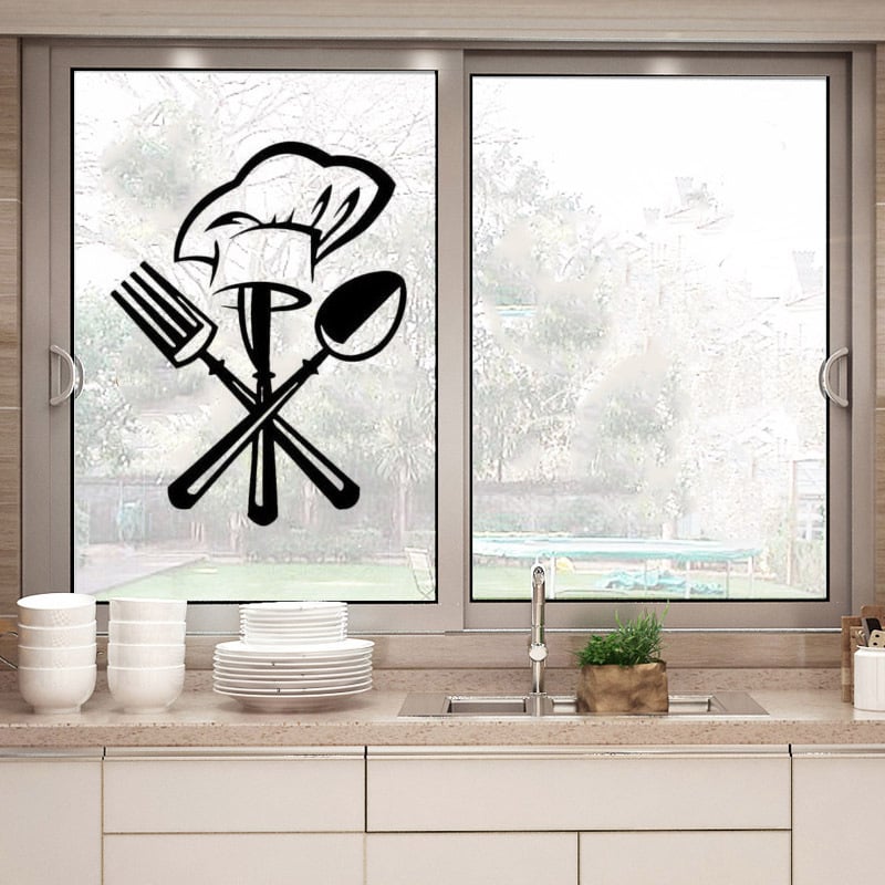 Fan Xi accesorii creative pentru bucătărie: set cuțit și furculiță, pălărie de bucătar, autocolante de perete pentru decor acasă și în restaurant FX2023