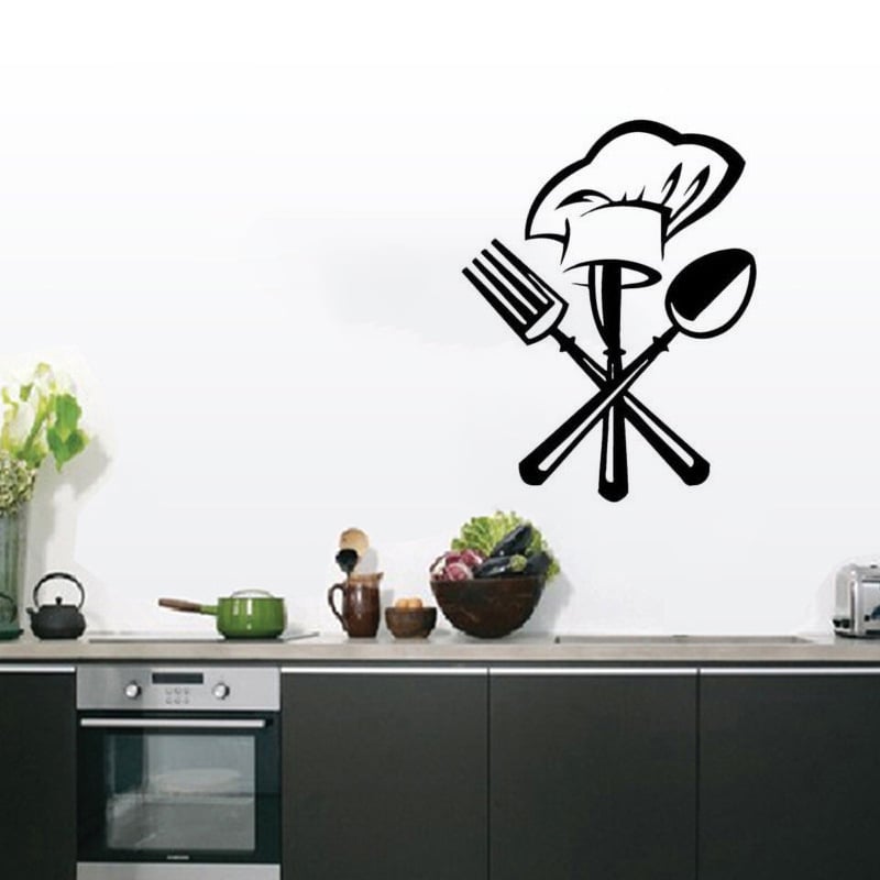 Fan Xi accesorii creative pentru bucătărie: set cuțit și furculiță, pălărie de bucătar, autocolante de perete pentru decor acasă și în restaurant FX2023