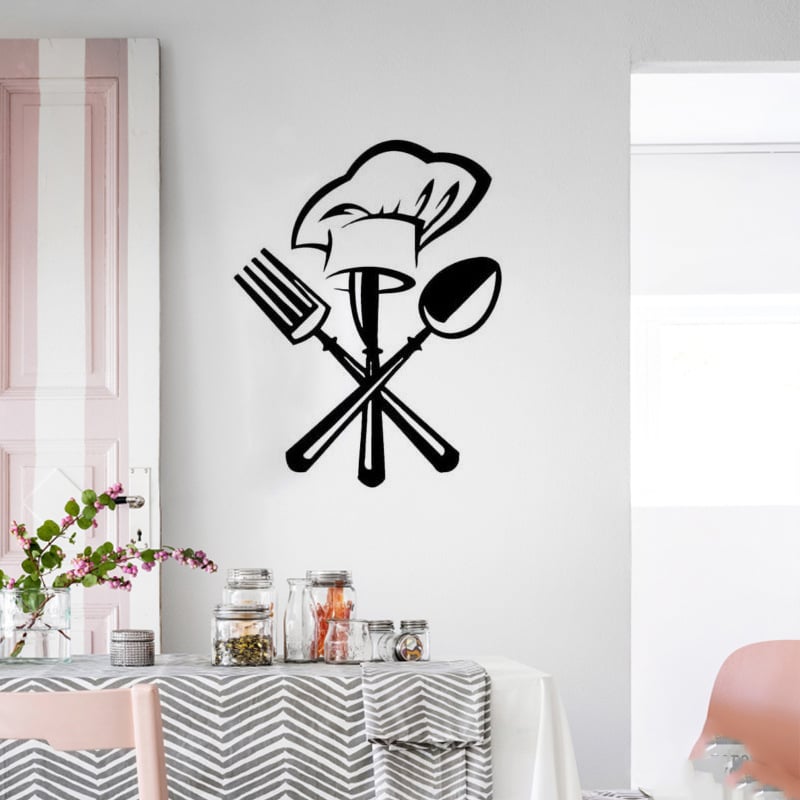 Fan Xi accesorii creative pentru bucătărie: set cuțit și furculiță, pălărie de bucătar, autocolante de perete pentru decor acasă și în restaurant FX2023
