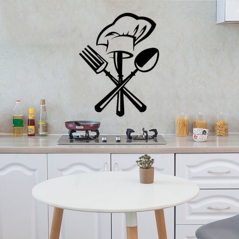 Fan Xi accesorii creative pentru bucătărie: set cuțit și furculiță, pălărie de bucătar, autocolante de perete pentru decor acasă și în restaurant FX2023