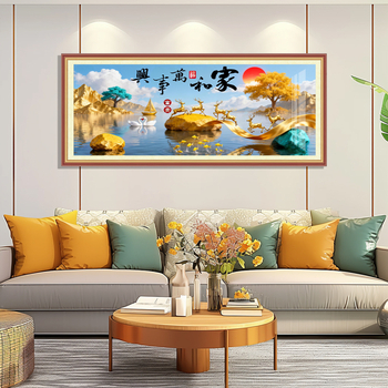 Broderie cu cruci pe țesătură de bumbac importată, stil chinezesc festiv, tablou decorativ pentru sufragerie