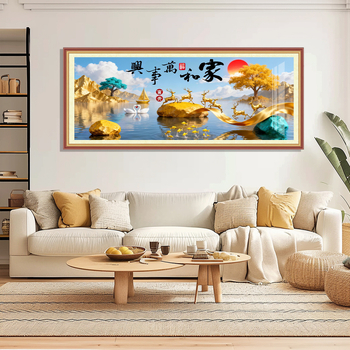 Broderie cu cruci pe țesătură de bumbac importată, stil chinezesc festiv, tablou decorativ pentru sufragerie