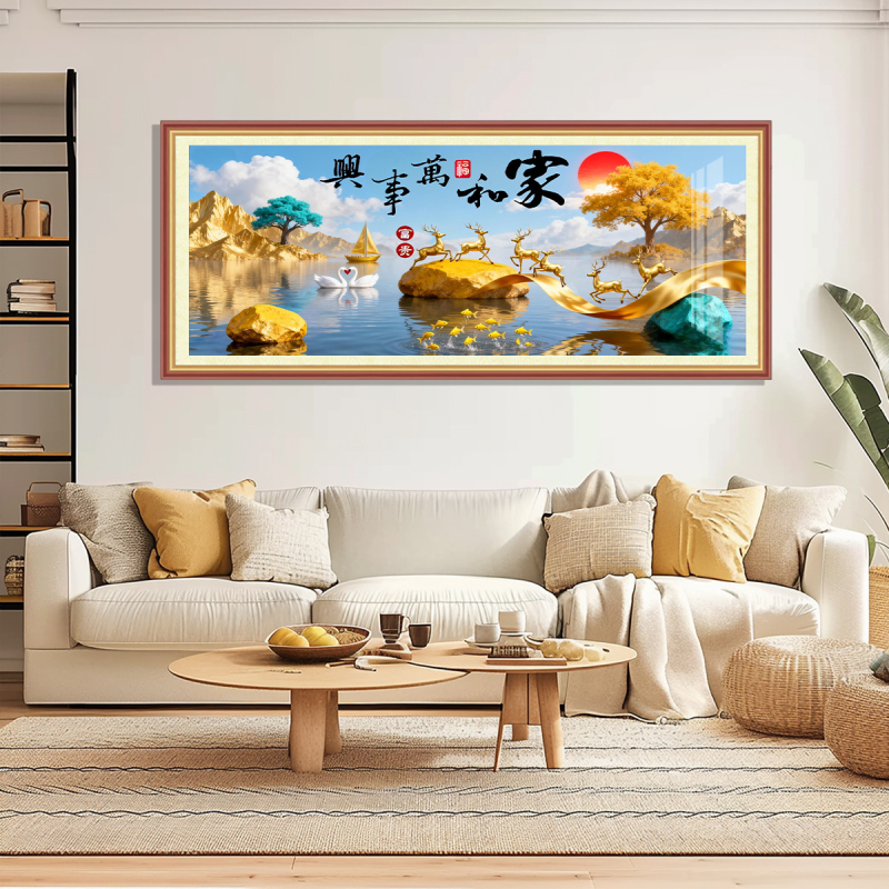 Broderie cu cruci pe țesătură de bumbac importată, stil chinezesc festiv, tablou decorativ pentru sufragerie