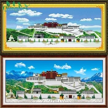 Qingfei 5D stereo Potala Palace križno šivanje komplet na bijelom platnu, 11CT, tibetanska arhitektura, dijamantna slika za dnevni boravak