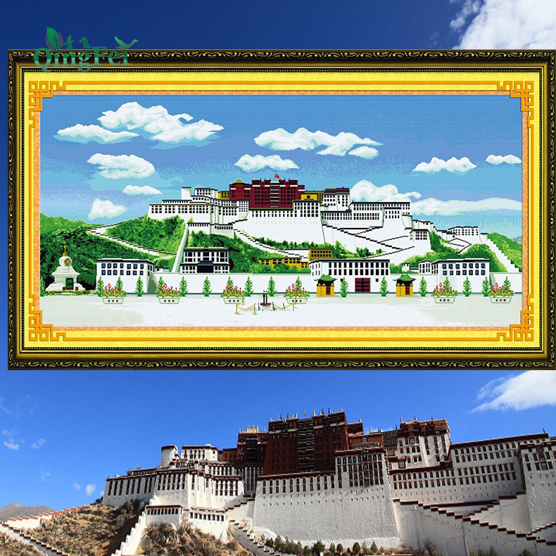 Qingfei 5D stereo Potala Palace križno šivanje komplet na bijelom platnu, 11CT, tibetanska arhitektura, dijamantna slika za dnevni boravak