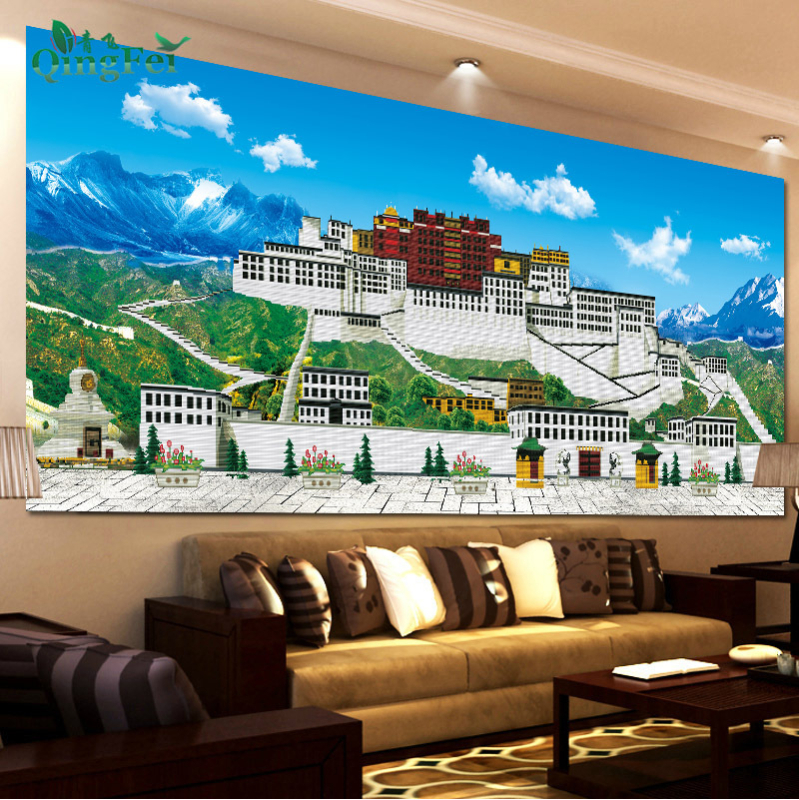 Qingfei 5D stereo Potala Palace križno šivanje komplet na bijelom platnu, 11CT, tibetanska arhitektura, dijamantna slika za dnevni boravak
