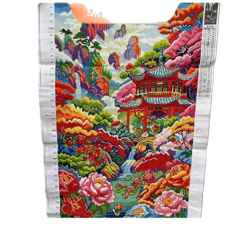 Tablou peisaj în broderie în cruce, cerneală, pentru decorul casei