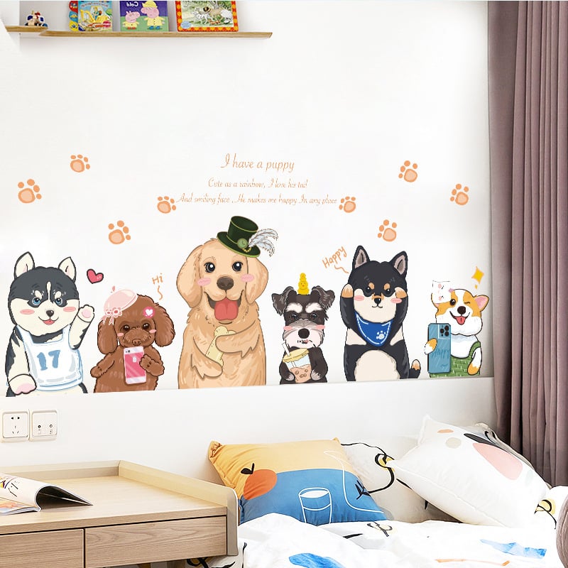 Autocolant de perete cu câine drăguț pentru camera copiilor, decor 3D autoadeziv din PVC