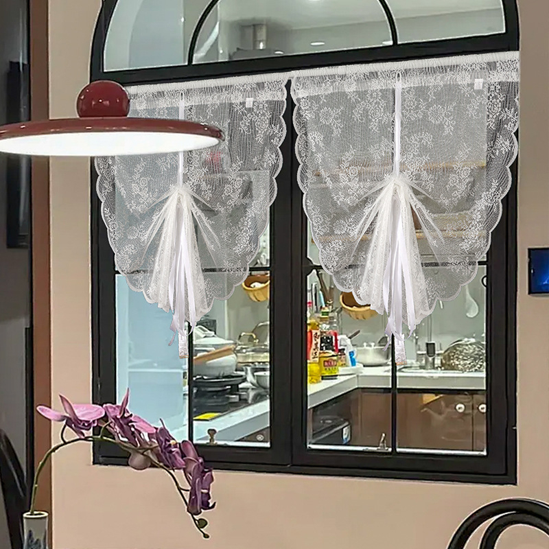 Čipkasta kuhinjska zavjesa, francuskog stila zavjesa za vuču, bez bušenja, lagani luksuz za balkon