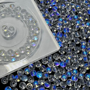 Bijele matirane kružne perle od mjesečevog kamena, prozirne staklene perle s gradijentom boja, materijali za DIY narukvicu