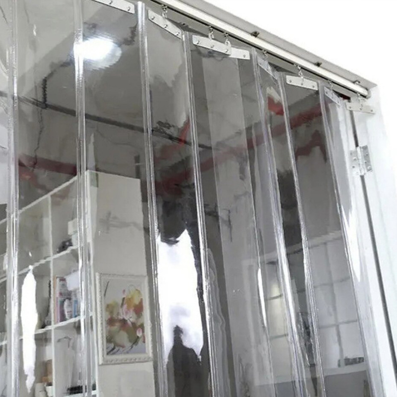 Prozirna PVC zavjesa za vrata za kućnu i poslovnu upotrebu, pregradni zavjese za klima uređaj s kukicama, otporna na vjetar, sklopiva klizna mekana zavjesa za vrata
