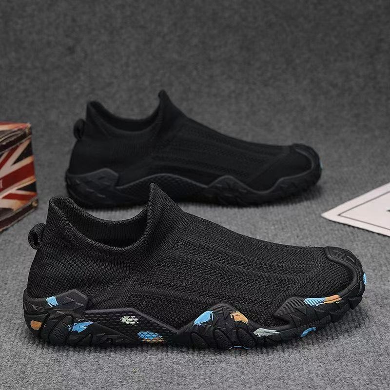 Férfi lélegző hálós casual cipő, Slip-On, könnyű nyári sneaker Flyknit felsőrésszel