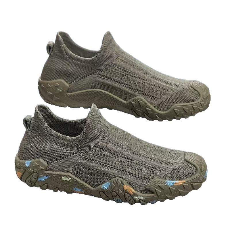 Férfi lélegző hálós casual cipő, Slip-On, könnyű nyári sneaker Flyknit felsőrésszel