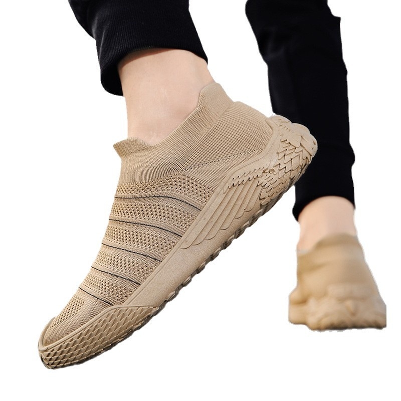 Férfiak légáteresztő hálós felsőrésszel Slip-On sportcipő, nyári mindennapi viselet, puha talppal
