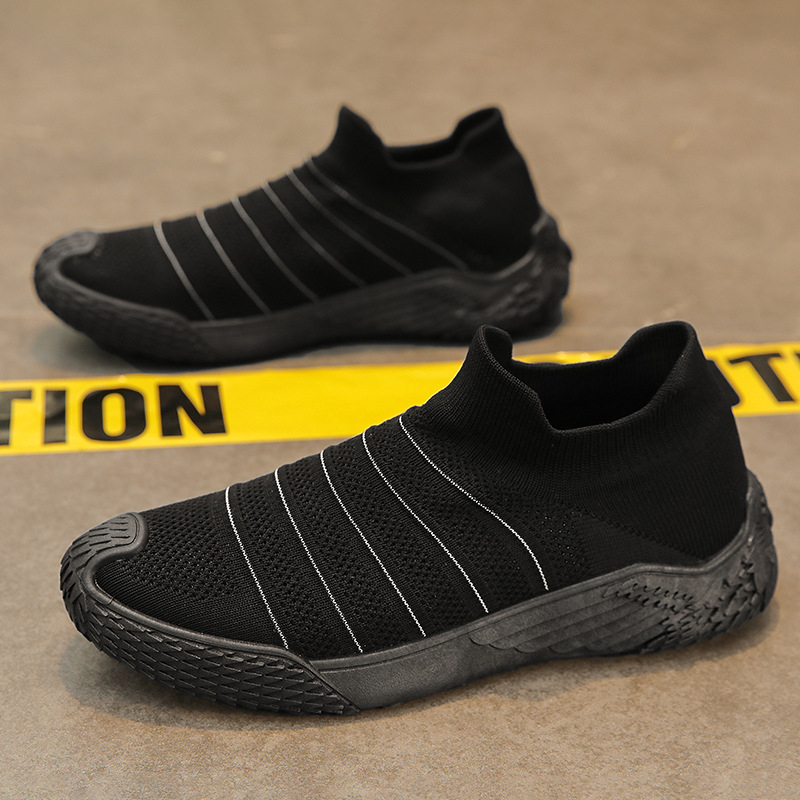 Férfiak légáteresztő hálós felsőrésszel Slip-On sportcipő, nyári mindennapi viselet, puha talppal
