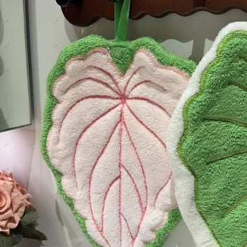 Кърпа за ръце с мотив листа на растение, висяща за кухня и баня, портативна, абсорбираща, от коралов флис