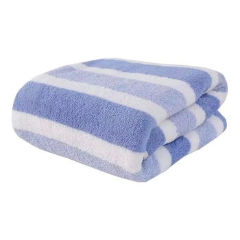 Prosop de baie din fleece coral, cu dungi late în trei culori, gros, cu două fețe, absorbant, delicat cu pielea, prosop de plajă.