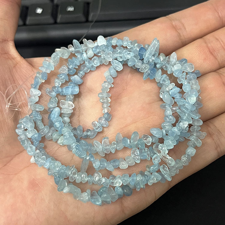 Аквамаринови свободни мъниста, гранули 4 мм, за дълга верига DIY гривна и колие, полирани