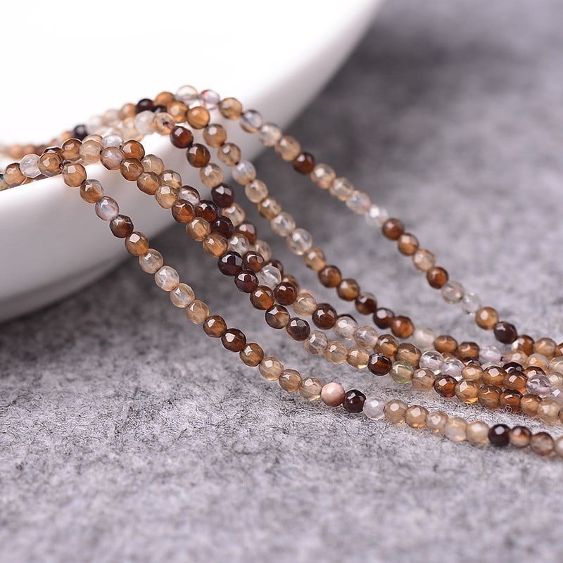 Mingdu Crystal Агат с кафени ивици, фасетирани полуготови мъниста, 2–4 мм