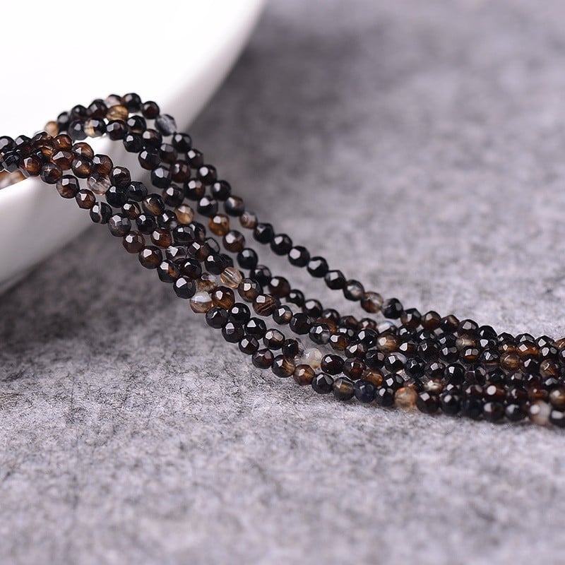 Mingdu Crystal Агат с кафени ивици, фасетирани полуготови мъниста, 2–4 мм